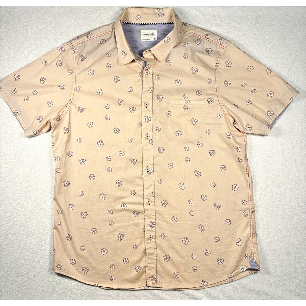 Sovereign Code Stream Men's XL Peach Floral Cotton Short Sleeve Shirt